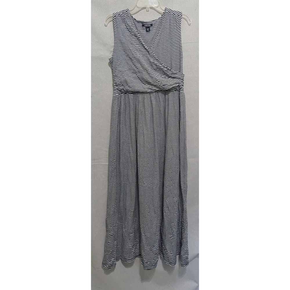 Lands' End Maxi Dress Womens M 10-12 Blue White Striped Surplice V-Neck NM